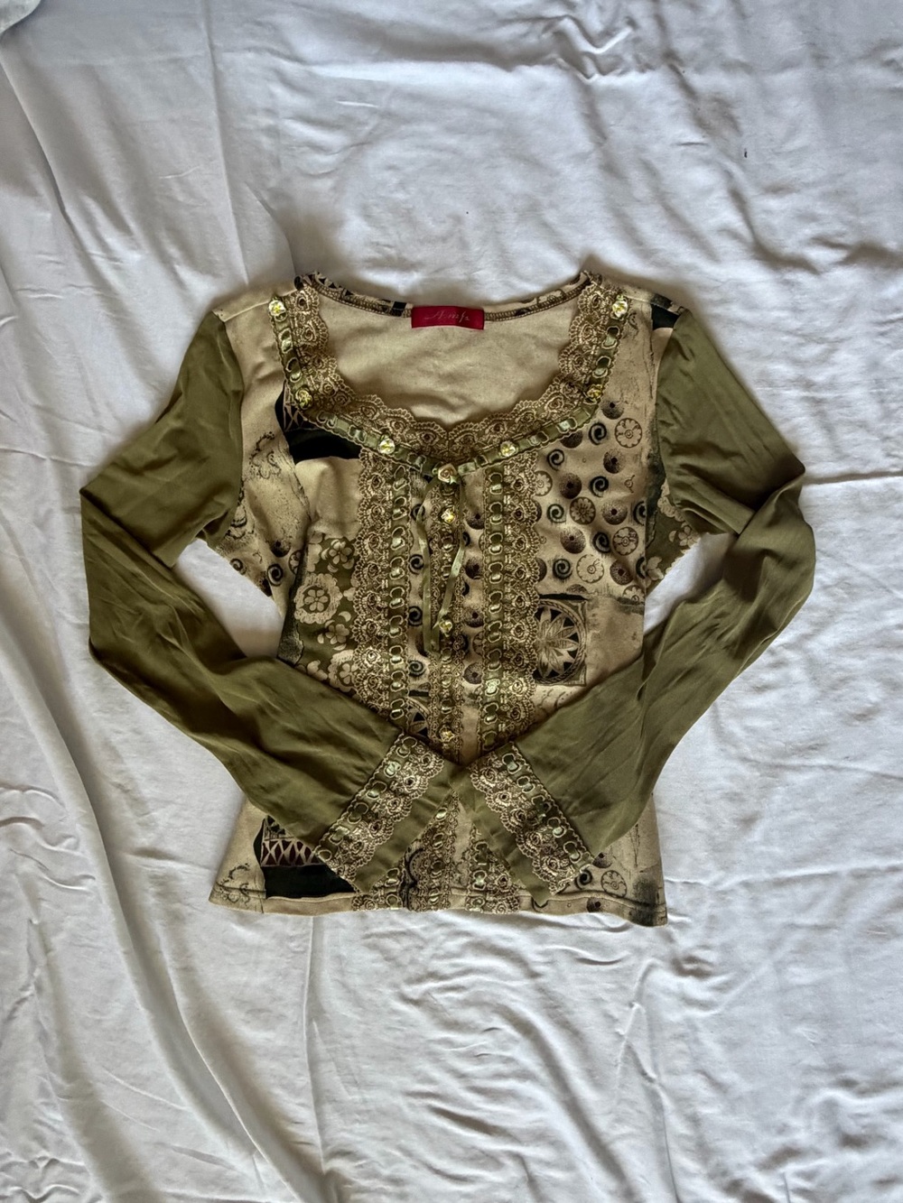 Olive Embellished Long-Sleeve Women's Top